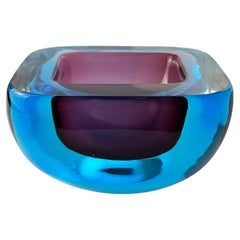 Archimede Seguso Murano Glass Bowl Turquoise Purple Sommerso Geode