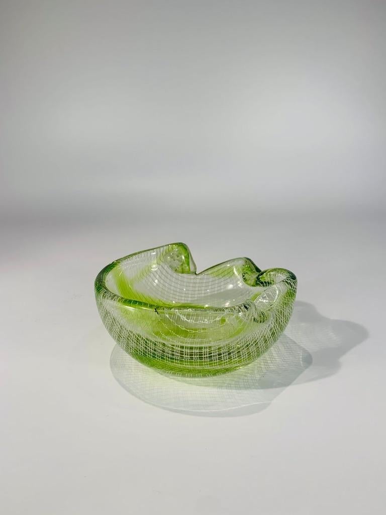 Mid-Century Modern Hartill Czech glass center piece in merletto c 1950 For Sale