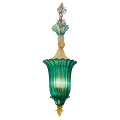 Lampadario in vetro di Murano "costolato oro" di Archimede Seguso del 1950 circa