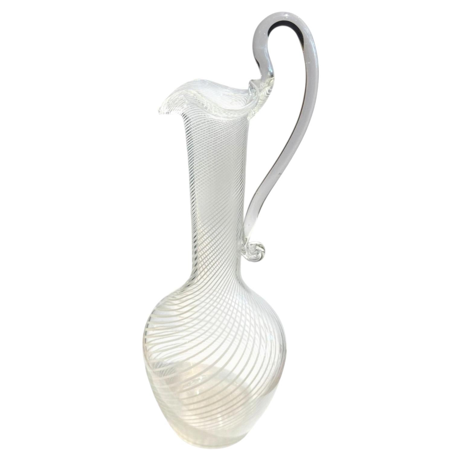 Archimede Seguso Murano Glass Filigrana Pitcher, 21th Century For Sale