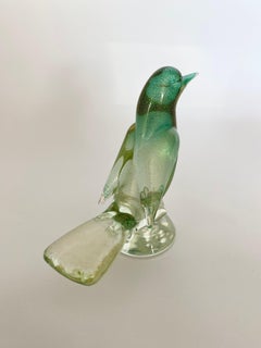 ARCHIMEDE SEGUSO Murano Glass GOLD SOMMERSO Green Verde BIRD on Pedestal Base