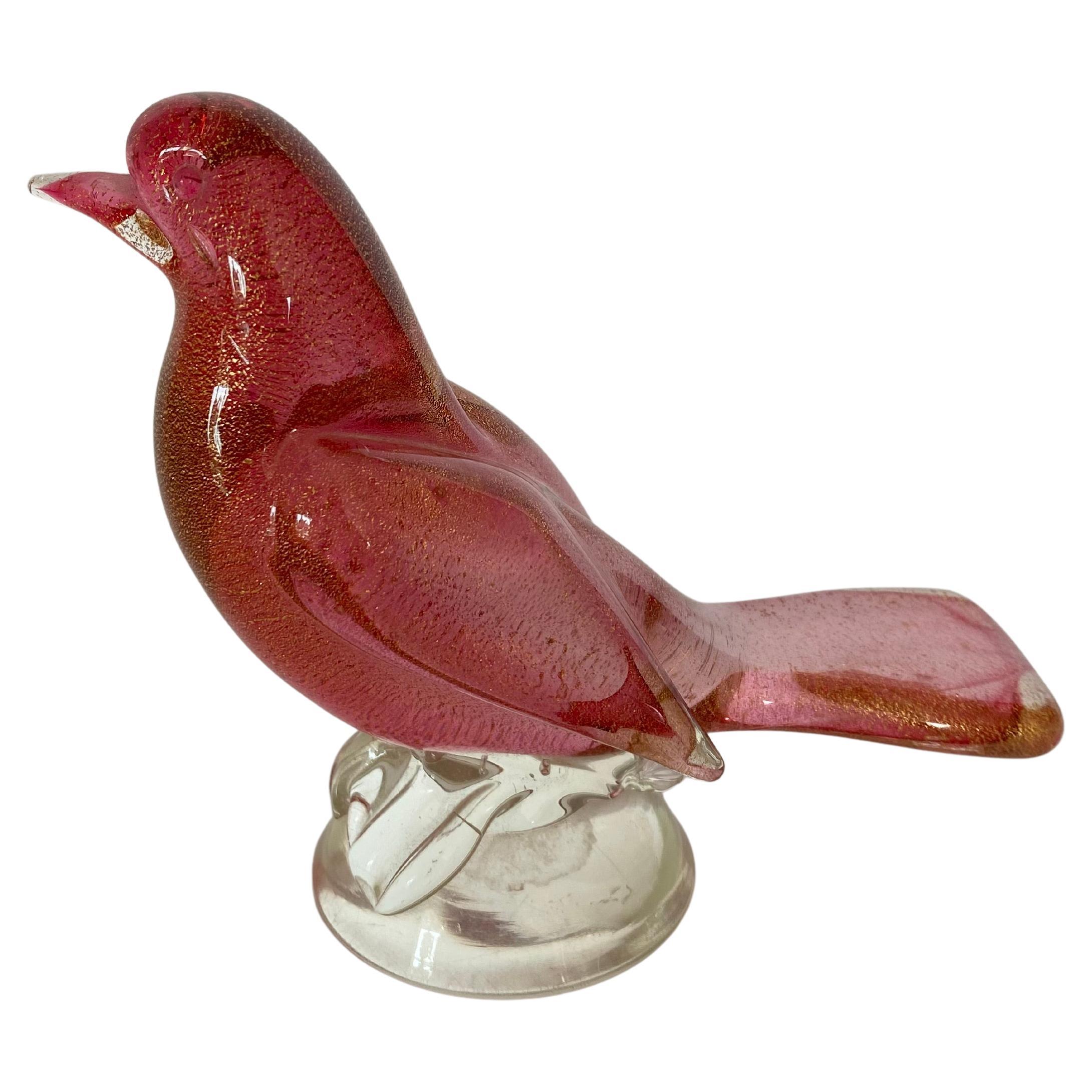 ARCHIMEDE SEGUSO Murano Glass GOLD SOMMERSO Red Rosso BIRD on Pedestal Base