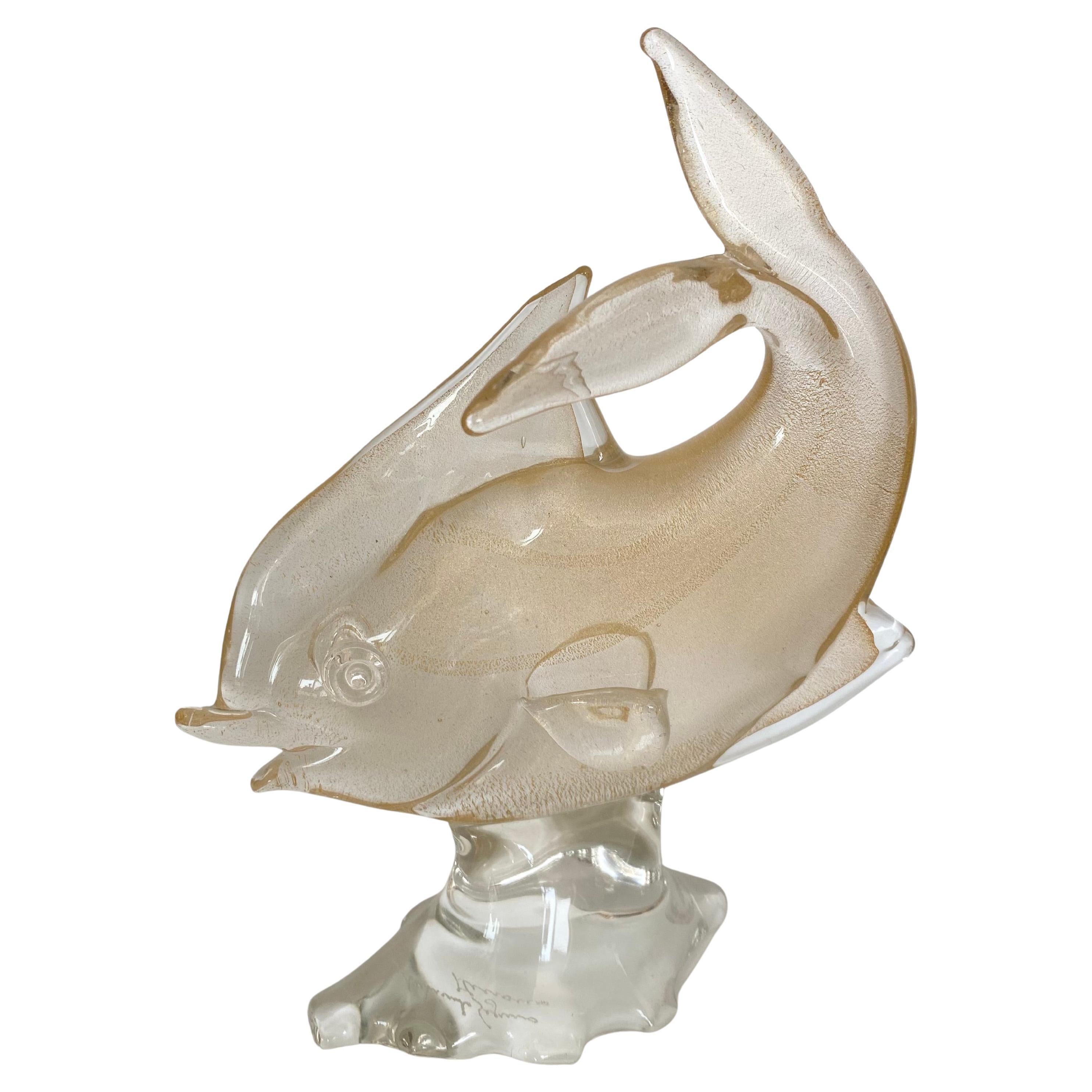 ARCHIMEDE SEGUSO Murano Glass GOLD SOMMERSO Venetian Lagoon FISH Pedestal Base For Sale