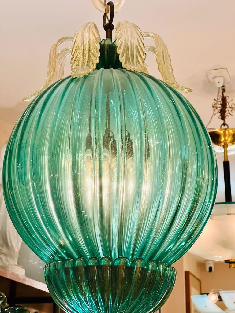 Mid-Century Modern Lustre en verre de Murano vert 