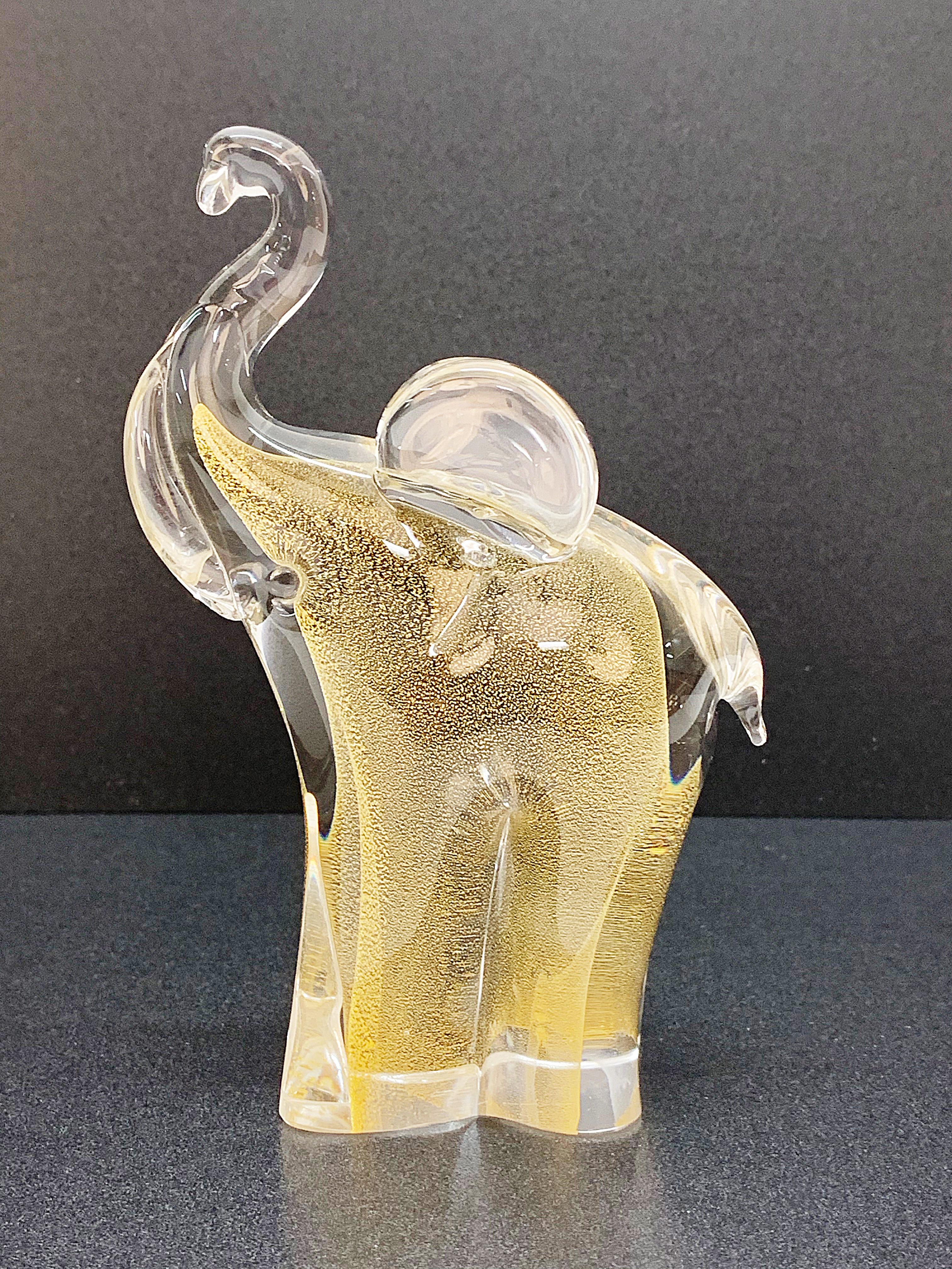 Archimede Seguso Murano Glass Italian Elephant Sculpture with Golden Dots, 1960s 3