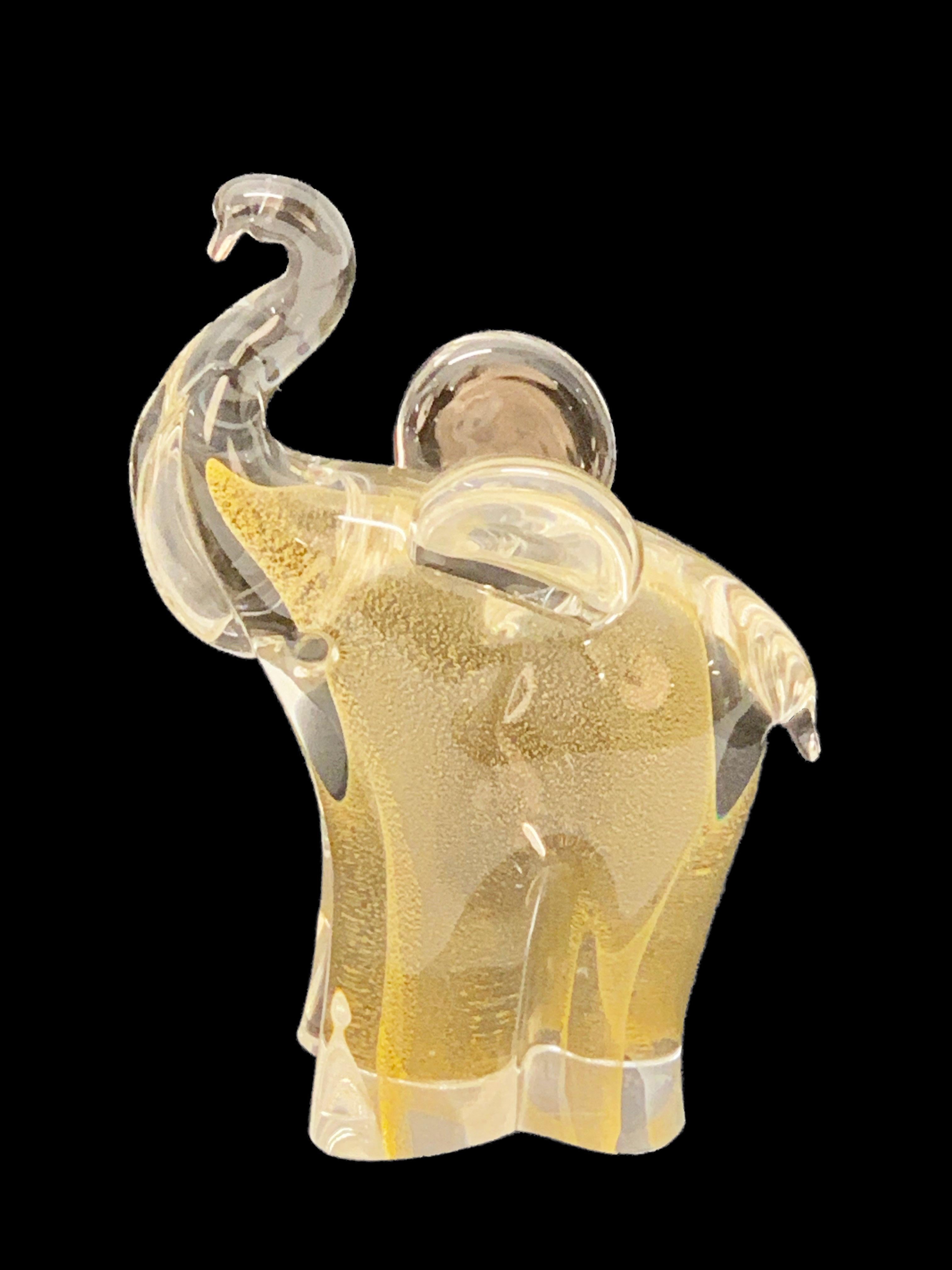Mid-Century Modern Archimede Seguso Murano Glass Italian Elephant Sculpture with Golden Dots, 1960s