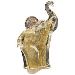Archimede Seguso Murano Glass Italian Elephant Sculpture with Golden Dots, 1960s