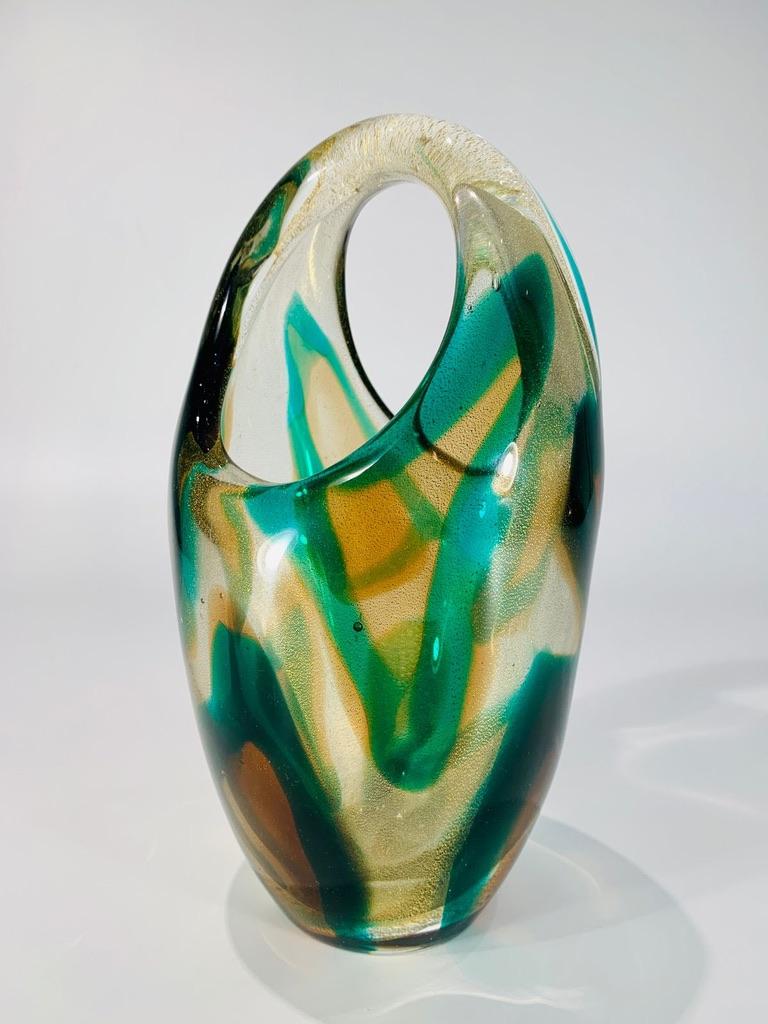 Incredible Archimede Seguso Murano glass 'macchia ambra verde furato' circa 1950 vase.