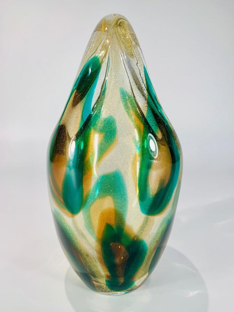 Italian Archimede Seguso Murano glass 'Macchia ambra verde furato' circa 1950 vase. For Sale