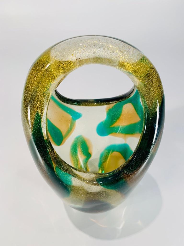 Other Archimede Seguso Murano glass 'Macchia ambra verde furato' circa 1950 vase. For Sale