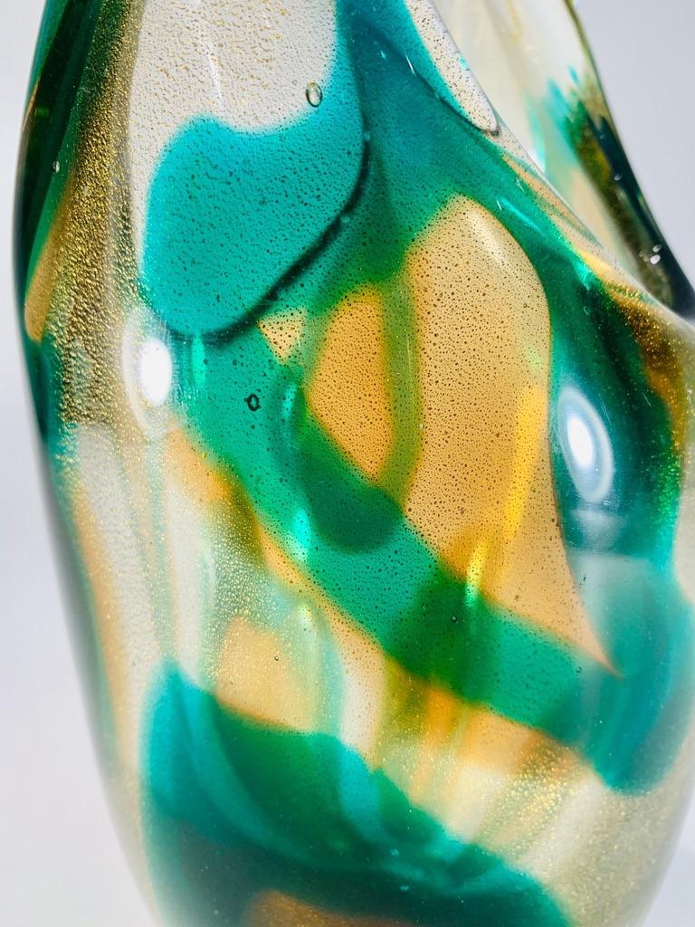 Archimede Seguso Murano glass 'Macchia ambra verde furato' circa 1950 vase. In Good Condition For Sale In Rio De Janeiro, RJ