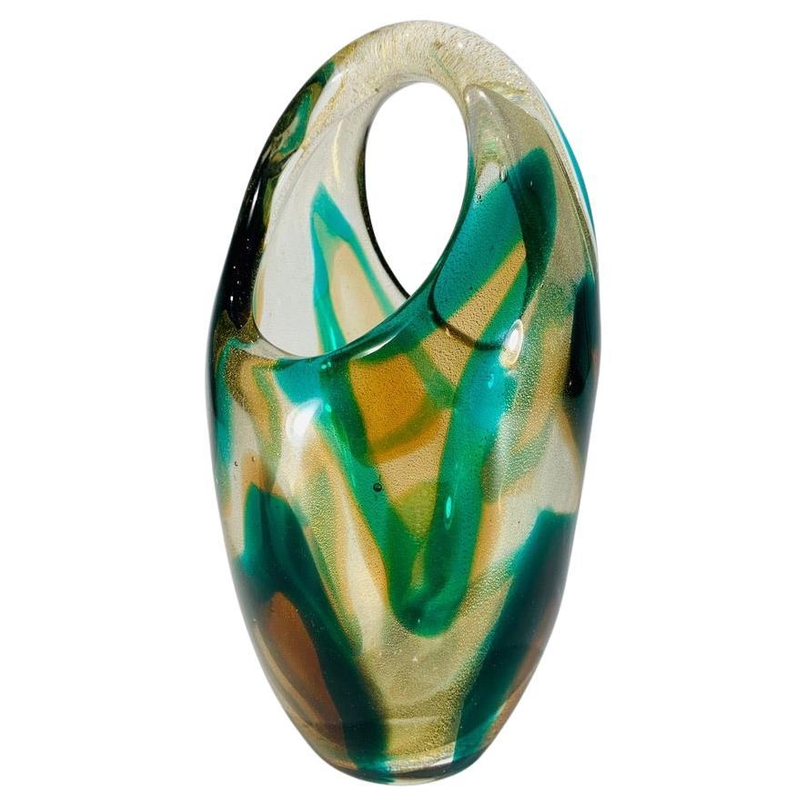 Archimede Seguso Murano glass 'Macchia ambra verde furato' circa 1950 vase. For Sale