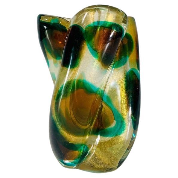 Archimede Seguso Murano vase Macchia ambra verde avec dorure de 1952.