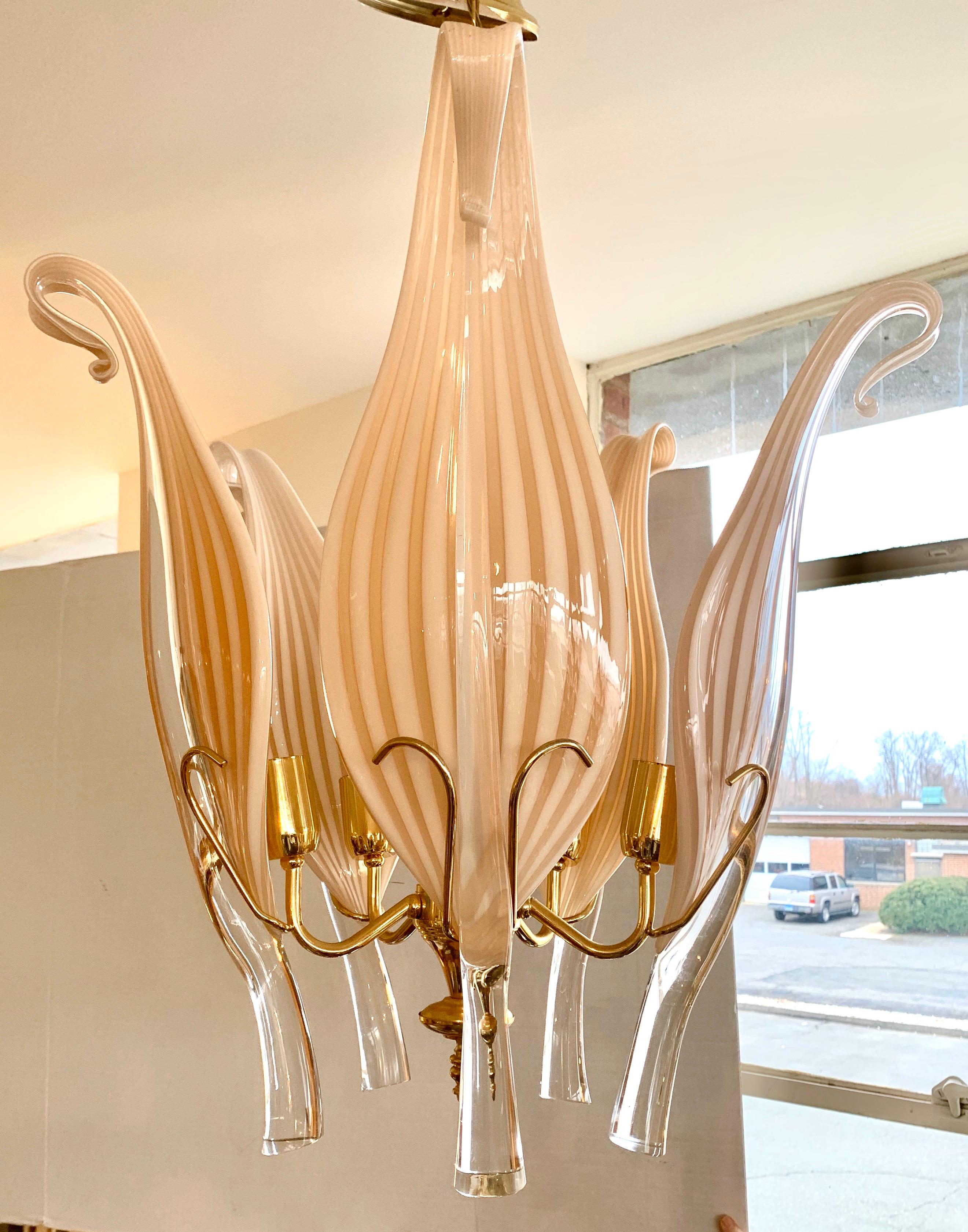 Mid-Century Modern Archimede Seguso Murano Glass Midcentury Cattail Leaf Chandelier Made in Italy