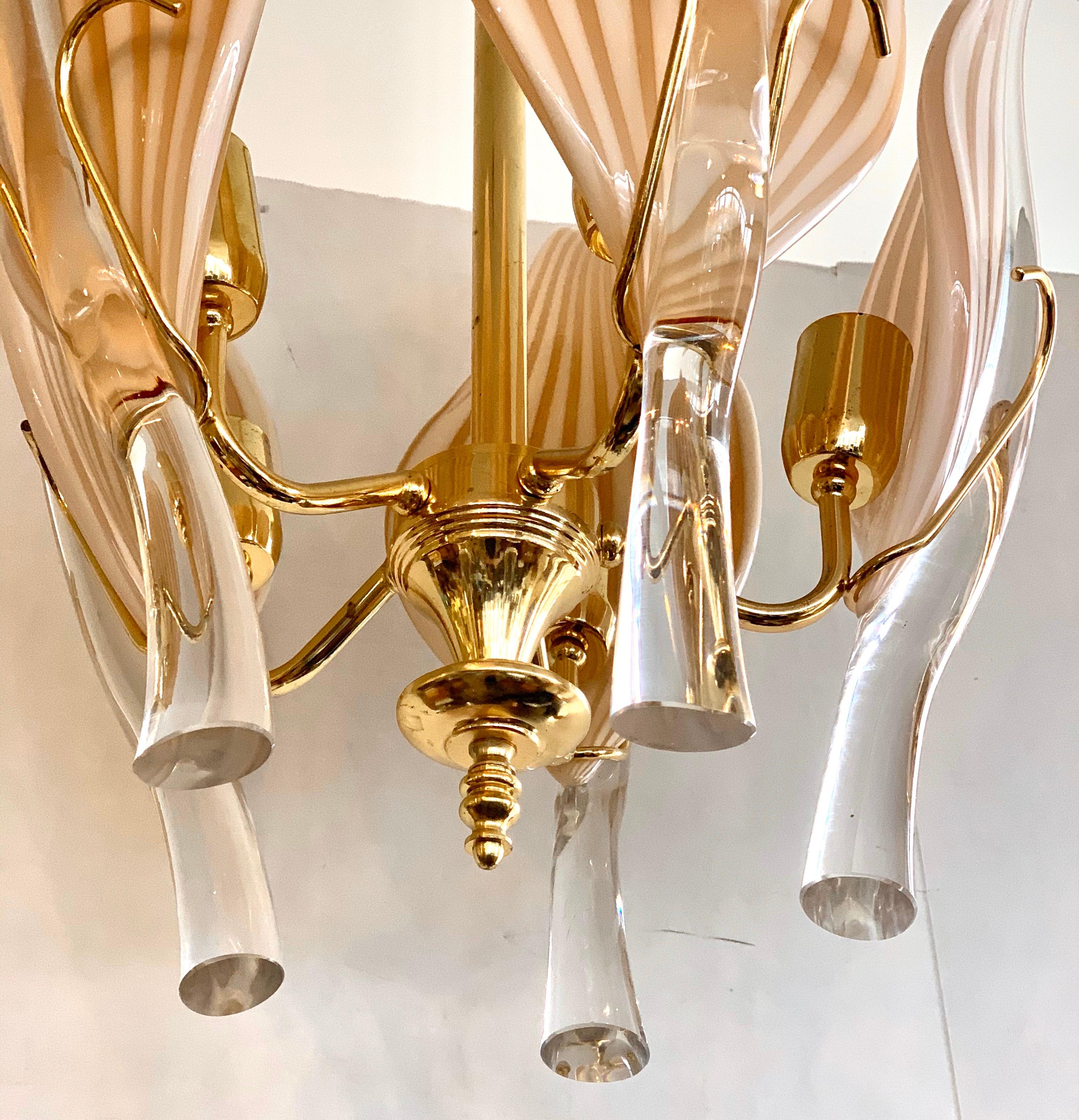 Italian Archimede Seguso Murano Glass Midcentury Cattail Leaf Chandelier Made in Italy