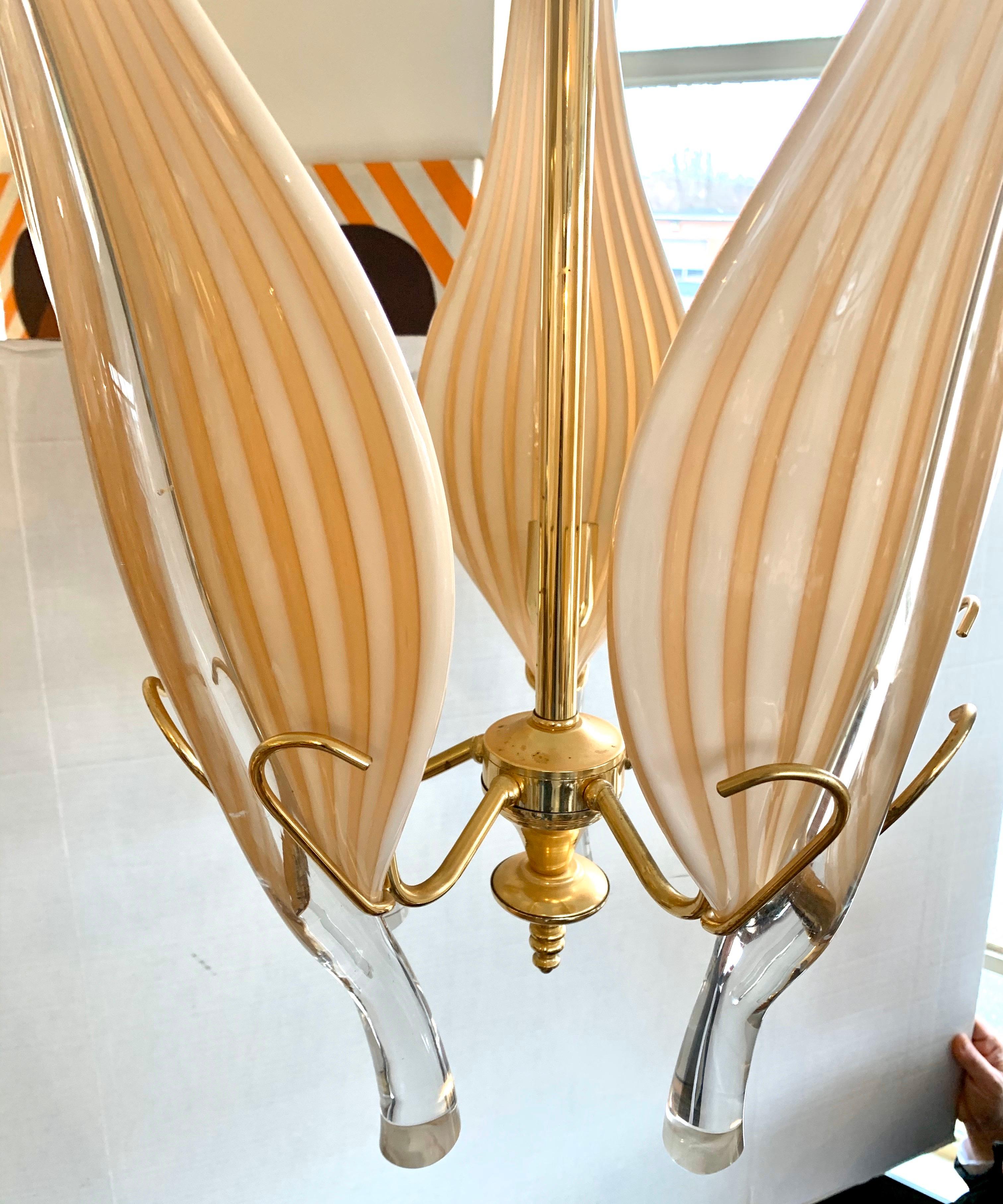 Mid-20th Century Archimede Seguso Murano Glass Midcentury Cattail Leaf Chandelier Made in Italy