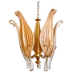 Archimede Seguso Murano Glass Midcentury Cattail Leaf Chandelier Made in Italy