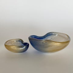 DUO Set of 2 ARCHIMEDE SEGUSO Murano Glass NESTING BOWLS Polveri Series BLUE