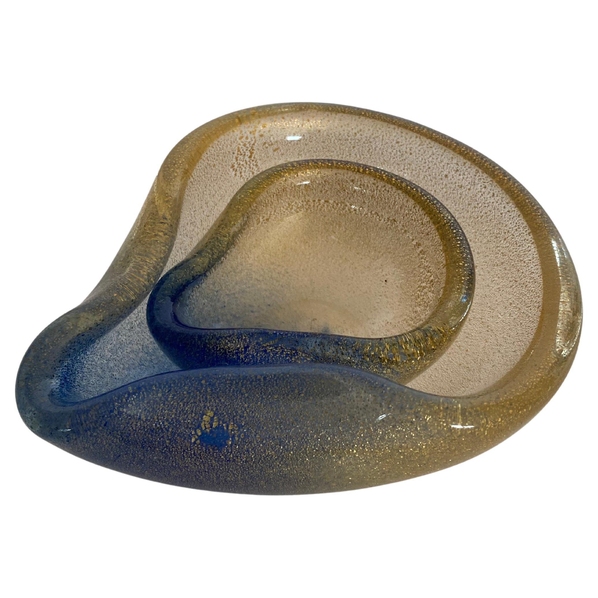 ARCHIMEDE SEGUSO Murano Glass NESTING BOWLS Polveri Series BLUE Set of 2 For Sale