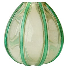 Archimede Seguso Murano Glass Oro Cordonati Verde Oro Vase, Italy 1949