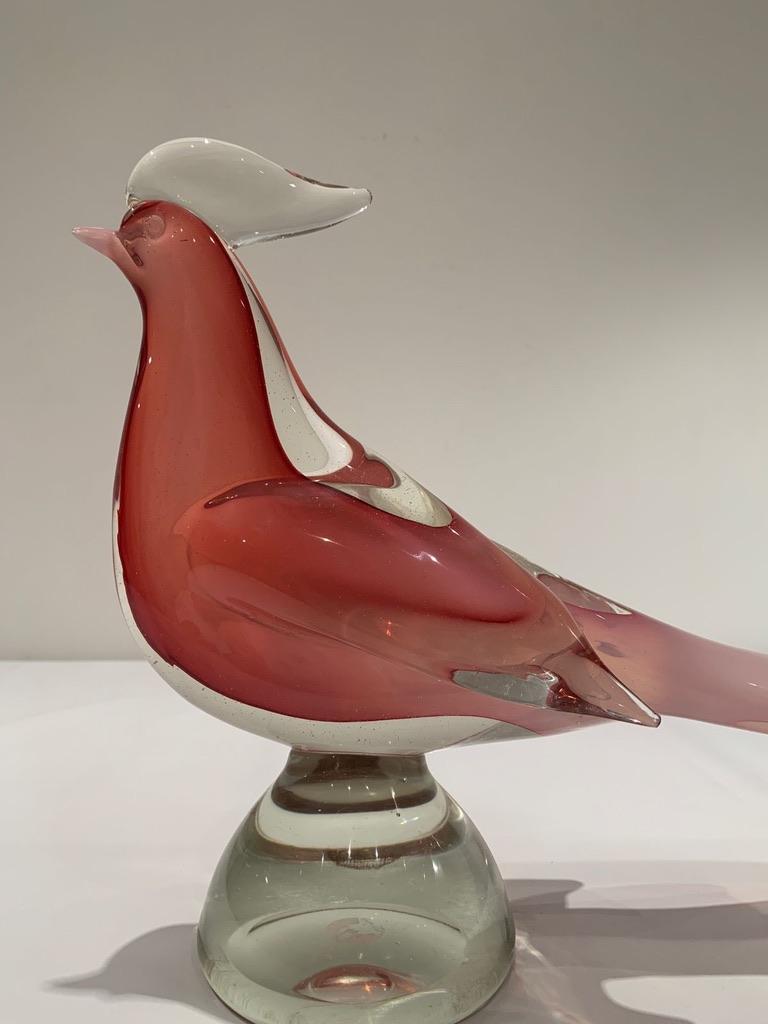 Archimede Seguso Murano glass pink c 1950 big pheasant. For Sale