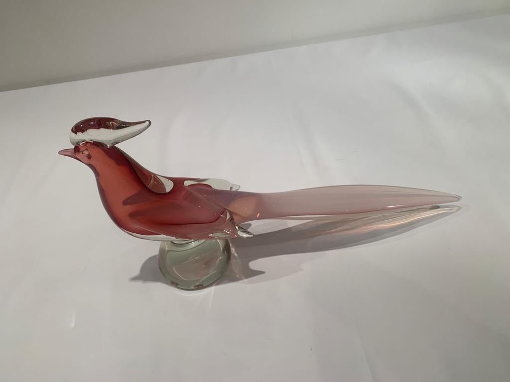 Archimede Seguso Murano glass pink c 1950 big pheasant. For Sale 3