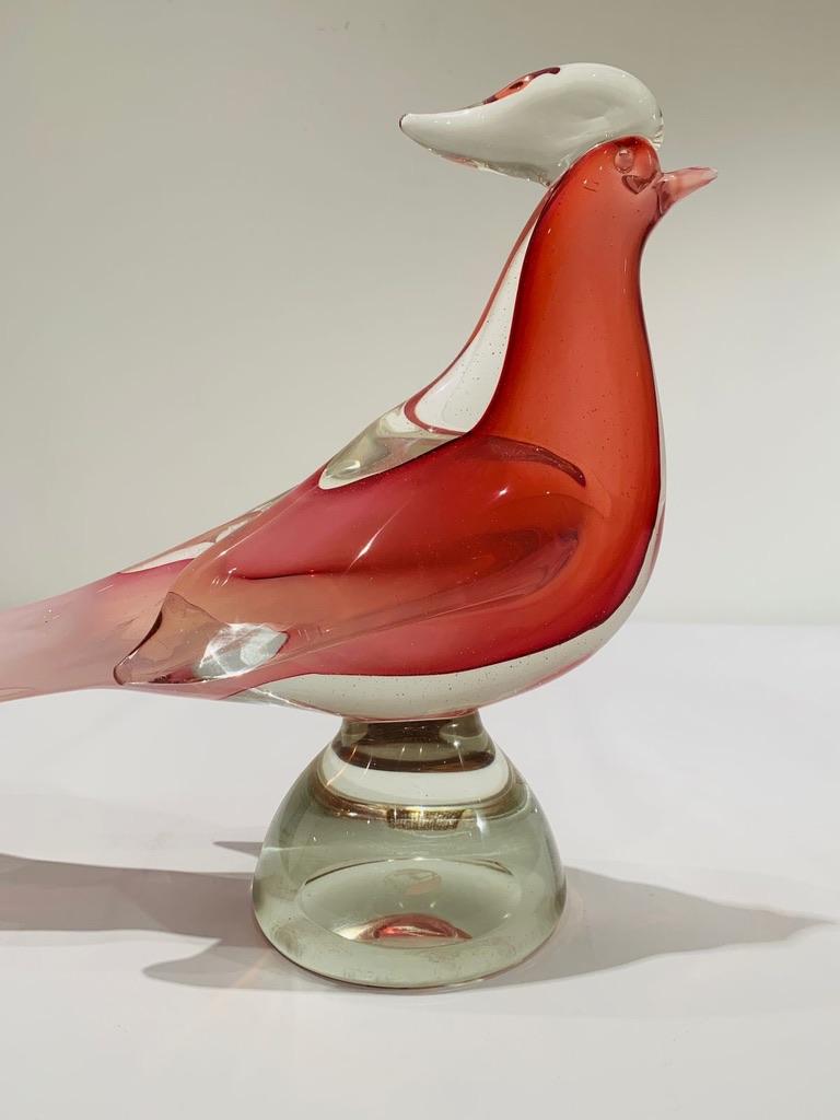 Archimede Seguso Murano glass pink c 1950 big pheasant. In Good Condition For Sale In Rio De Janeiro, RJ