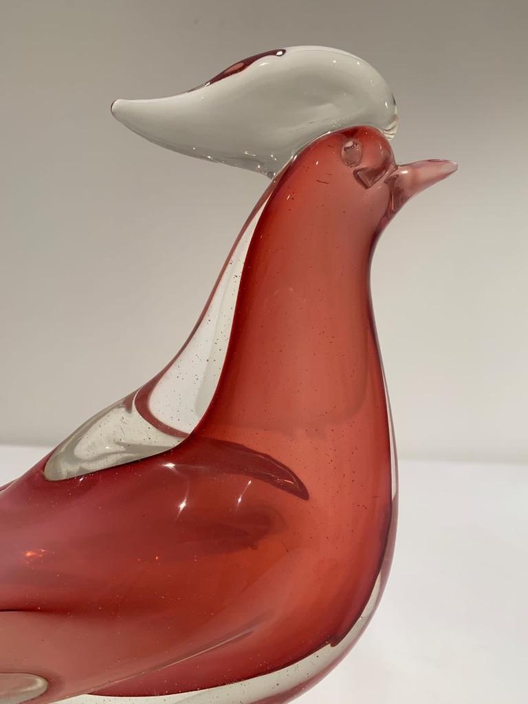 Mid-20th Century Archimede Seguso Murano glass pink c 1950 big pheasant. For Sale