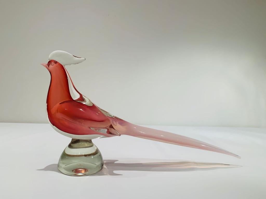 Murano Glass Archimede Seguso Murano glass pink c 1950 big pheasant. For Sale
