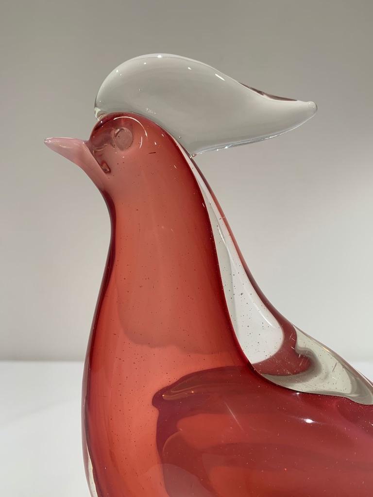 Archimede Seguso Murano glass pink c 1950 big pheasant. For Sale 1