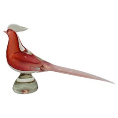 Archimede Seguso Murano glass pink c 1950 big pheasant.