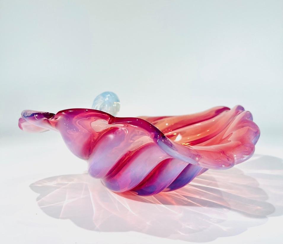 Incredible Archimede Seguso Murano Glass Pink Cornucopia Opaline circa 1950