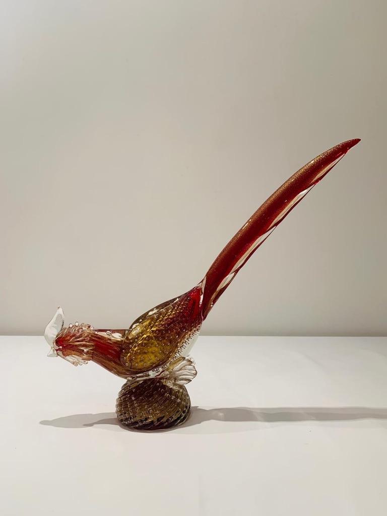 Archimede Seguso Murano glass 'rubino oro' 1950 cock. For Sale at