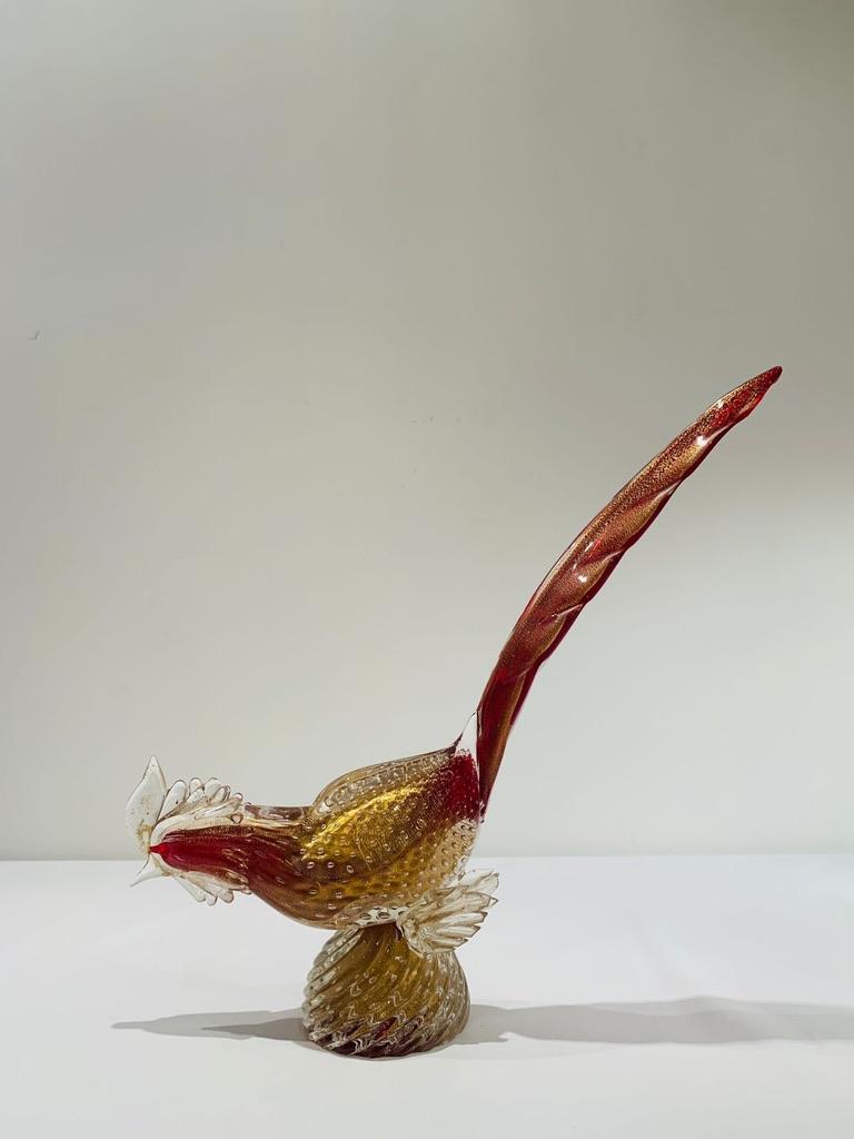 Archimede Seguso Murano glass 'rubino oro' 1950 cock. For Sale at