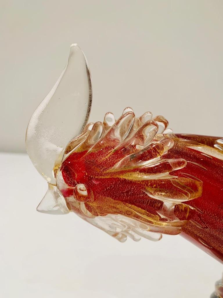 Archimede Seguso Murano glass 'rubino oro' 1950 cock. For Sale at