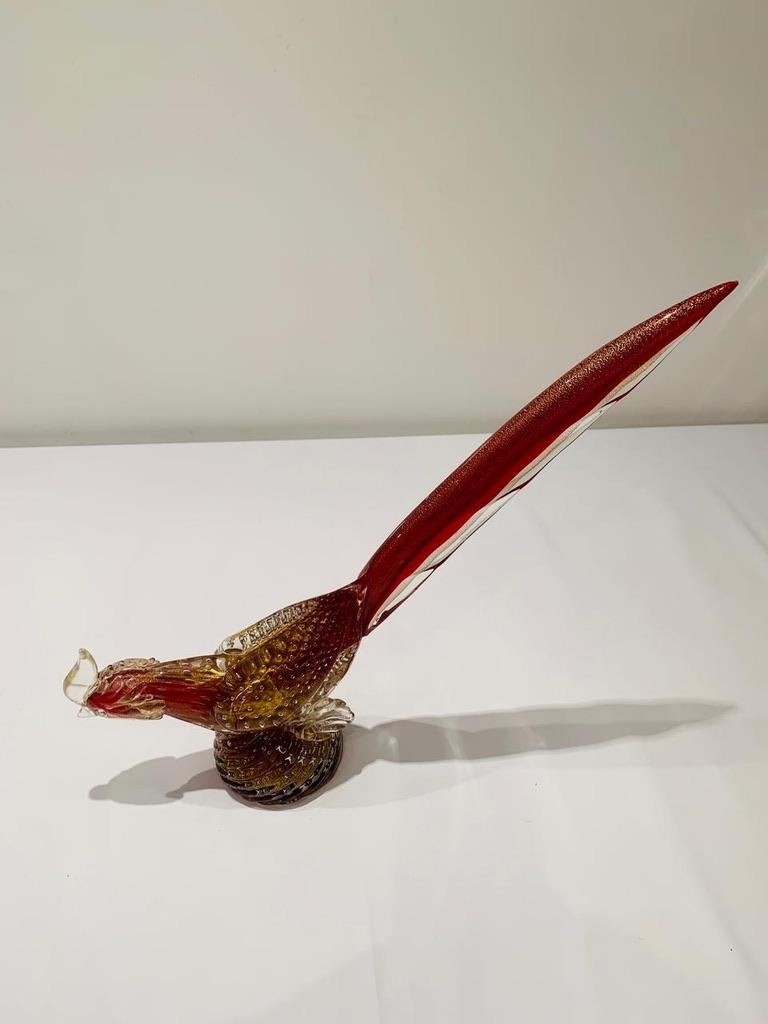 Murano Glass Bird Archimede Seguso ムラーノ Archimede Seguso Murano glass 'rubino oro' 1950 cock. For Sale at