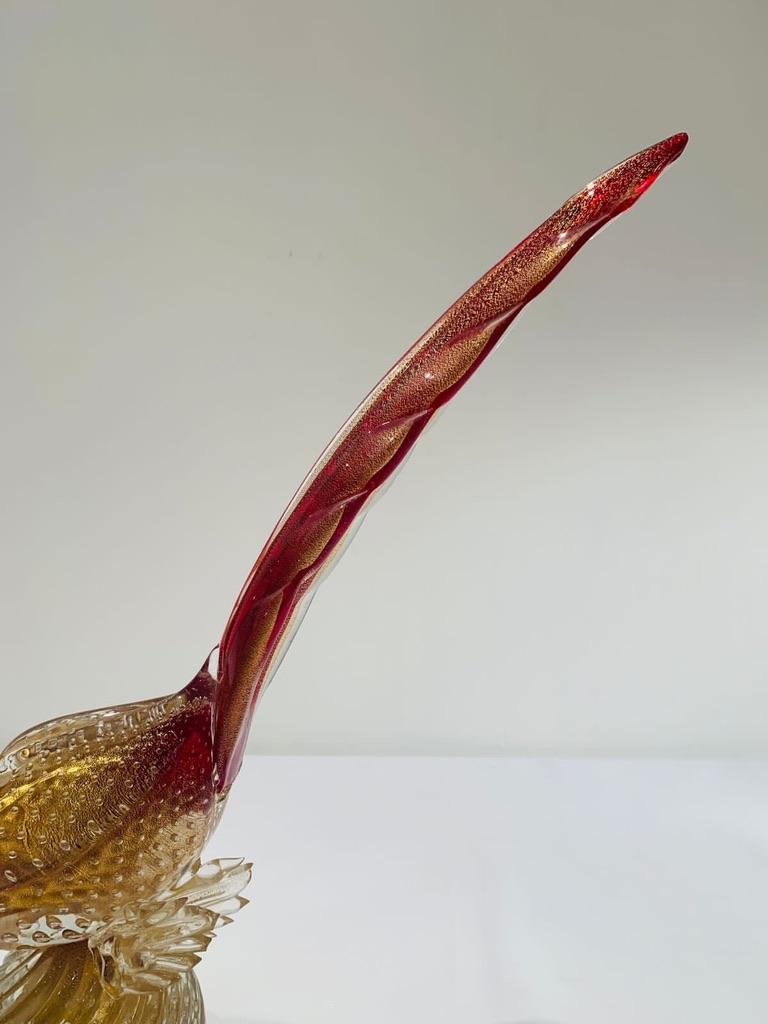 Italian Archimede Seguso Murano glass 'rubino oro' 1950 cock. For Sale