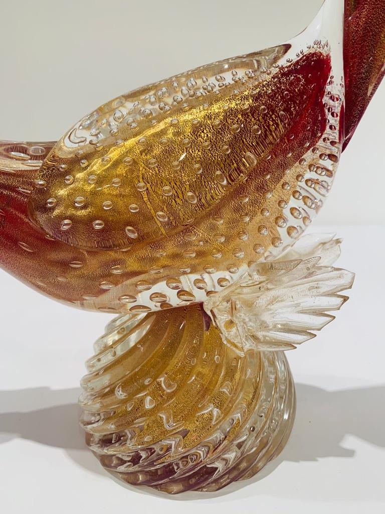Appliqué Archimede Seguso Murano glass 'rubino oro' 1950 cock. For Sale