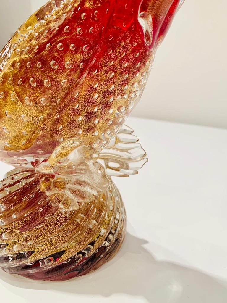 Archimede Seguso Murano glass 'rubino oro' 1950 cock. For Sale at