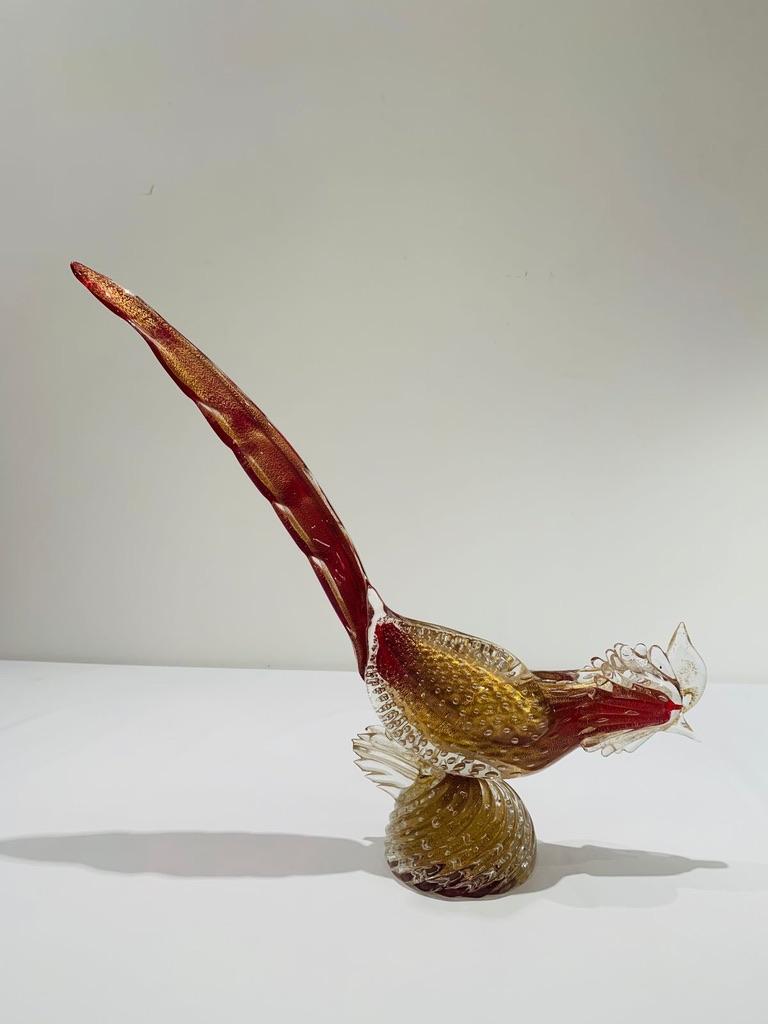 Archimede Seguso Murano glass 'rubino oro' 1950 cock. For Sale at