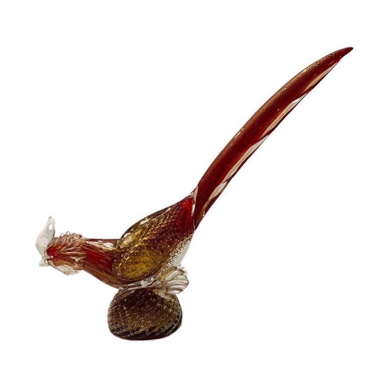 Gallo di Archimede Seguso in vetro di Murano 'rubino oro' 1950.