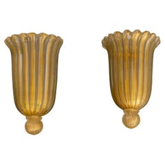 Archimede Seguso Murano Glass Sconces, Pair