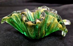 Archimede Seguso Murano Glass Leaf Shaped Sculptural Bowl / Vide-Poche