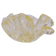 Archimede Seguso Murano Glass Sculptural Trinket Bowl w/Gold Leaf