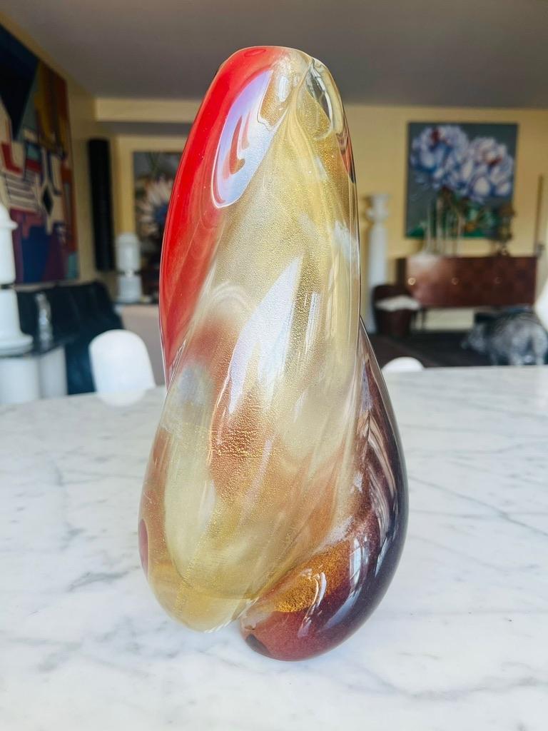 Mid-Century Modern Archimede Seguso Murano « sfumato oro retorto » (sfumato oro retorto)  Vase tricolore de 1950. en vente