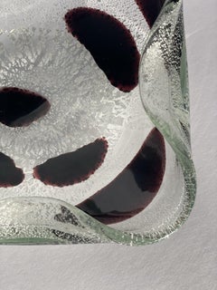 Archimede Seguso Murano Glass Trinket Bowl Silver Aventurine & Purple Macchie