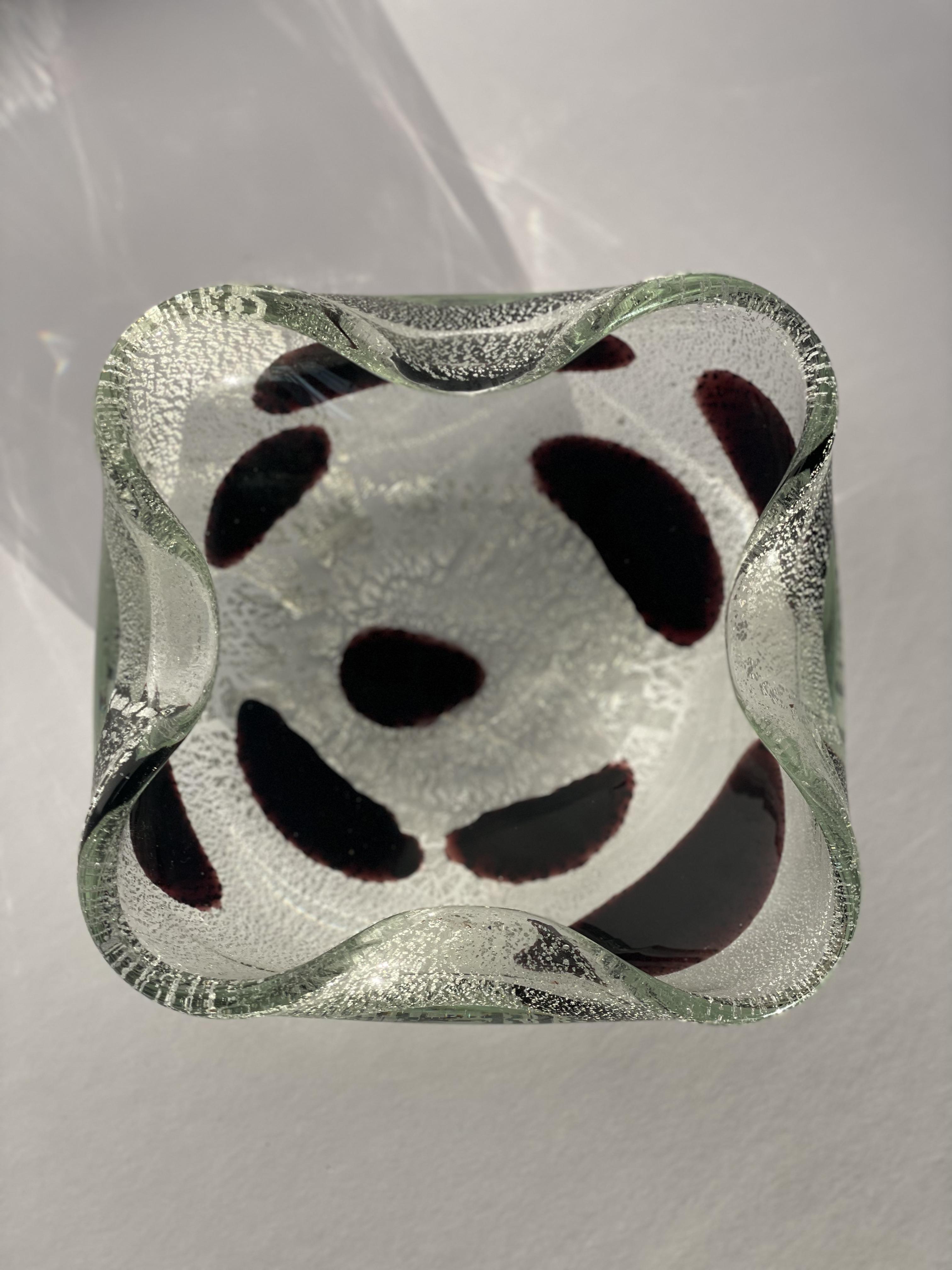 Verre Archimede Seguso Murano Glass Trinket Bowl Silver Aventurine & Purple Macchie en vente