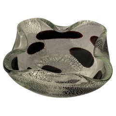 Archimede Seguso Murano Glass Trinket Bowl Silver Aventurine & Purple Macchie
