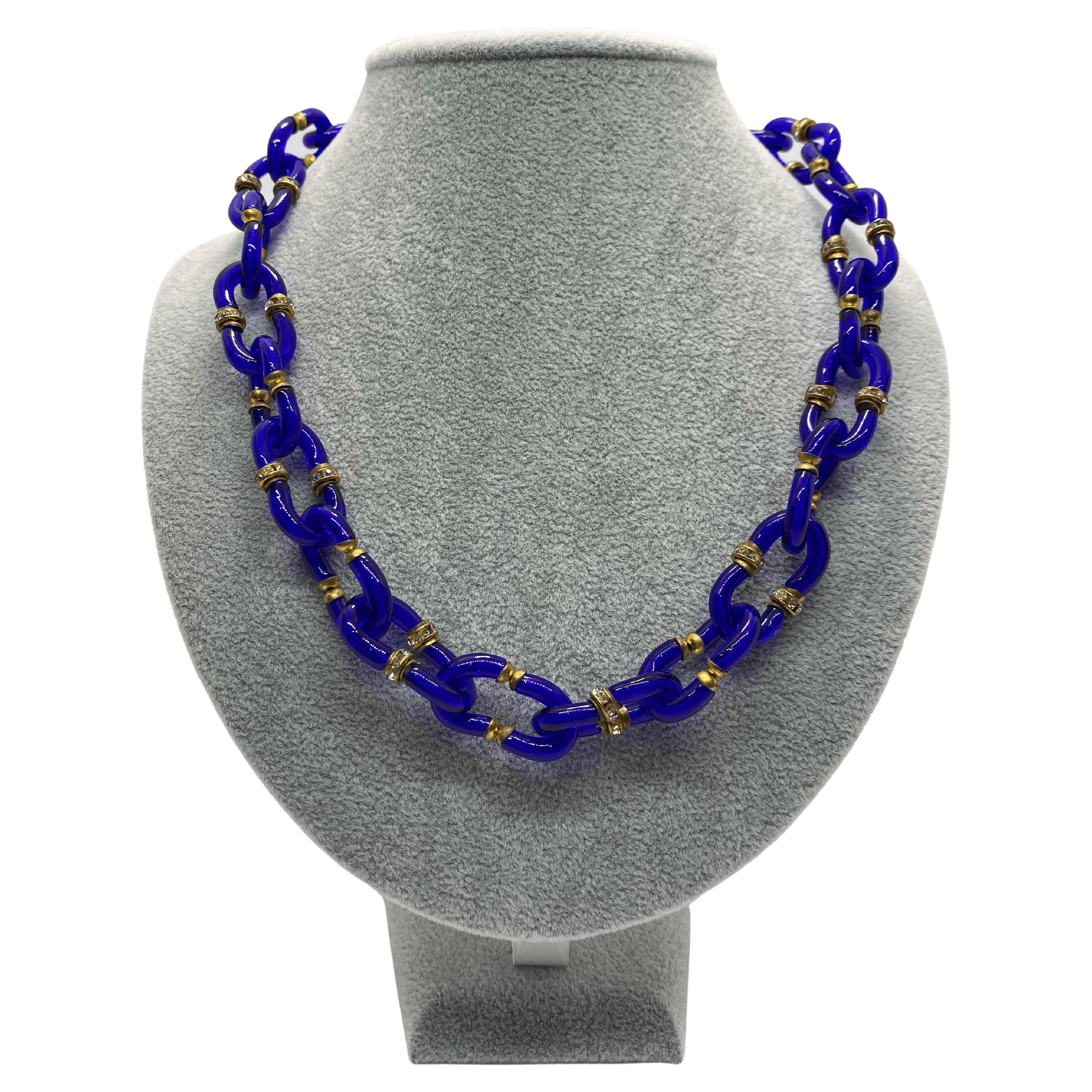 Archimede Seguso for Chanel Murano Glass Vintage Blue Necklace, 1960s