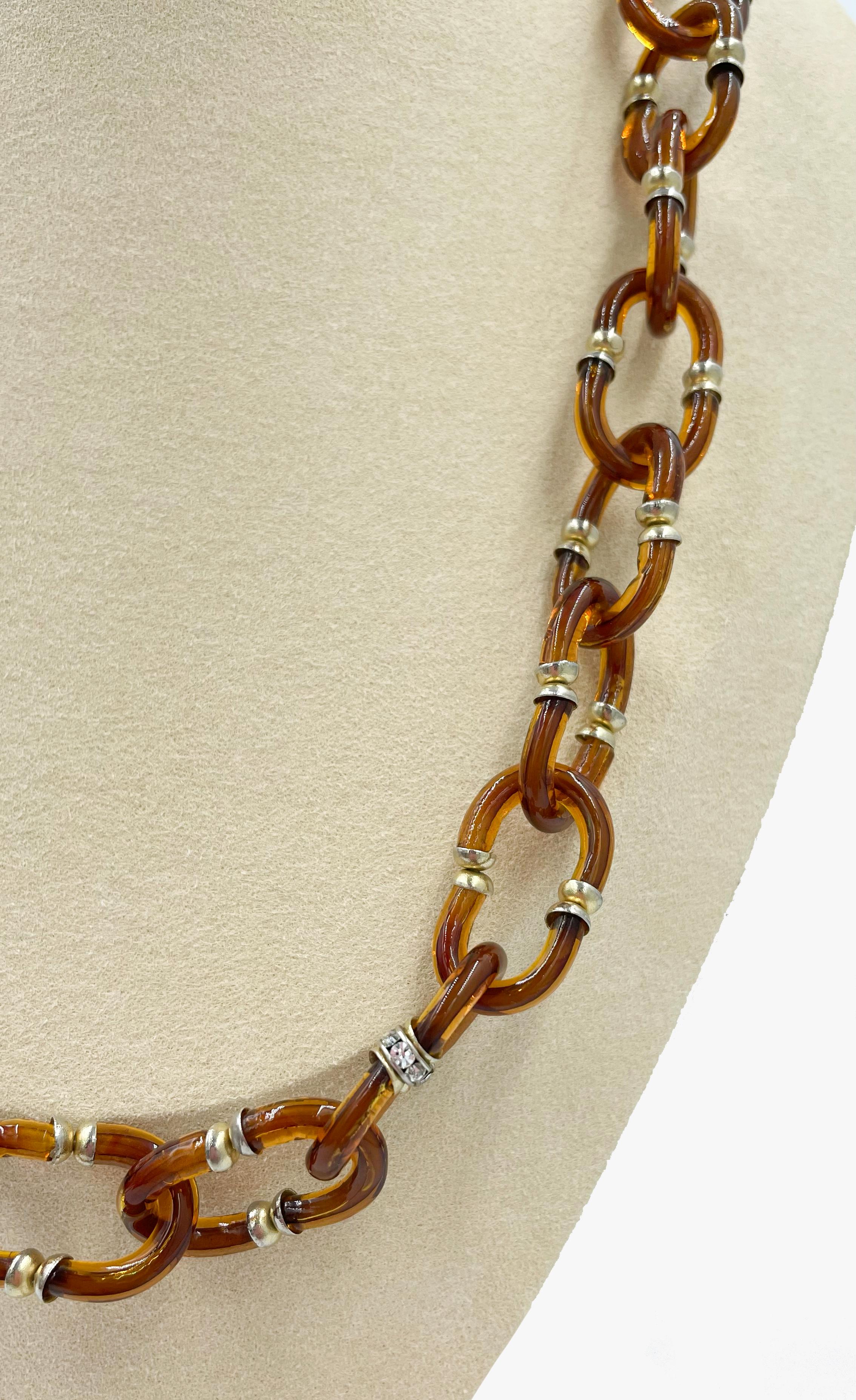 Archimede Seguso Murano Glass Vintage Brown Necklace, 1960s In Good Condition In New York, NY